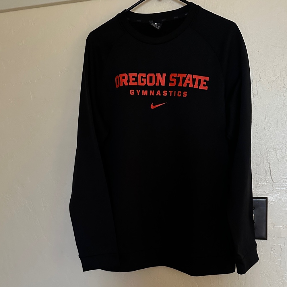 Nike Black Crewneck Sweatshirt with Orange Oregon State Gymnastics Logo